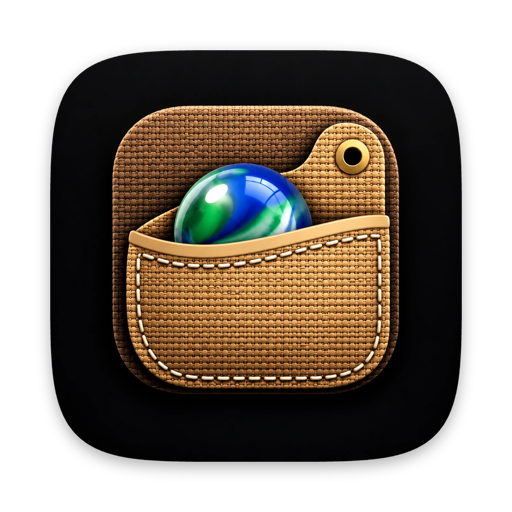 Thunk Pocket: a burlap pocket with a glass marble